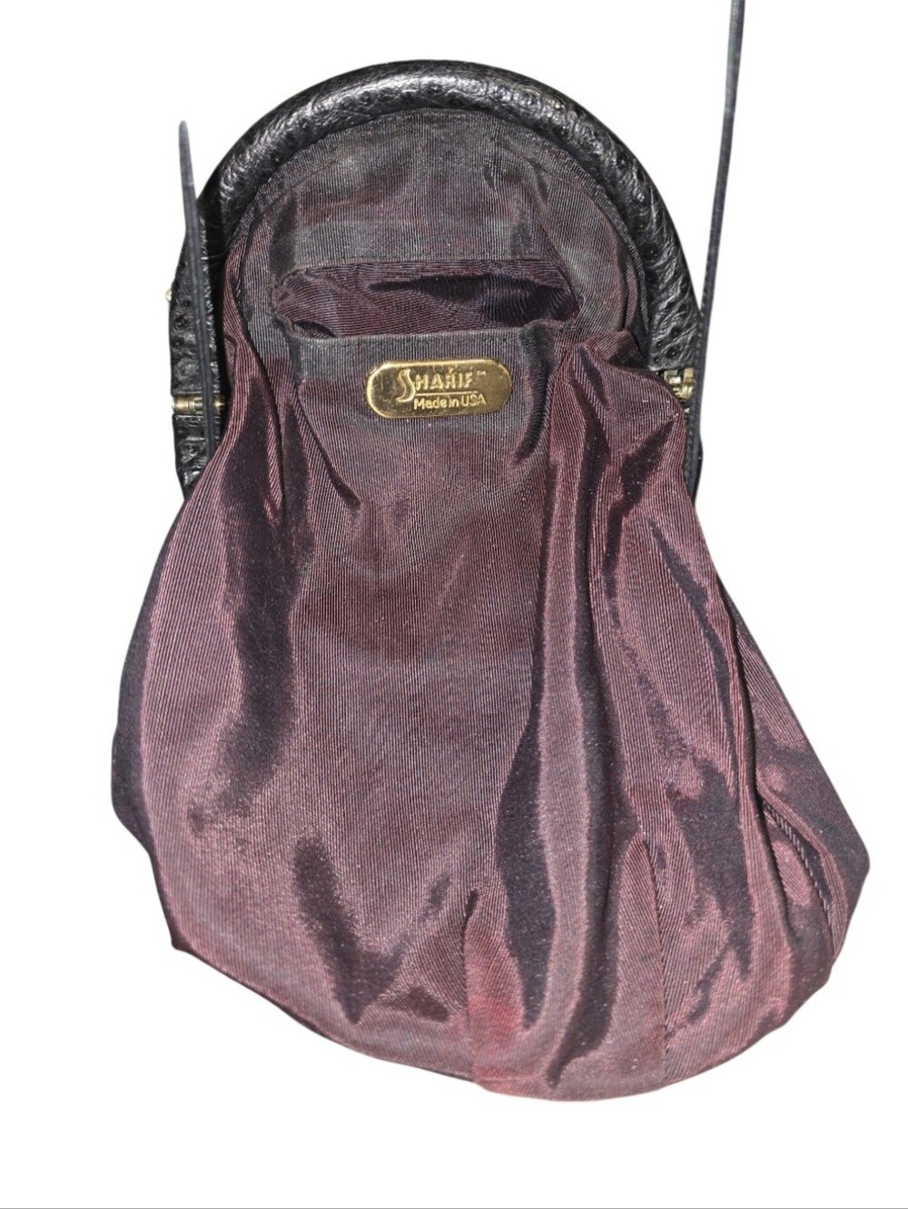 Sharif Vintage Leather Drawstring Crossbody Bag. Black - Picture 4 of 4